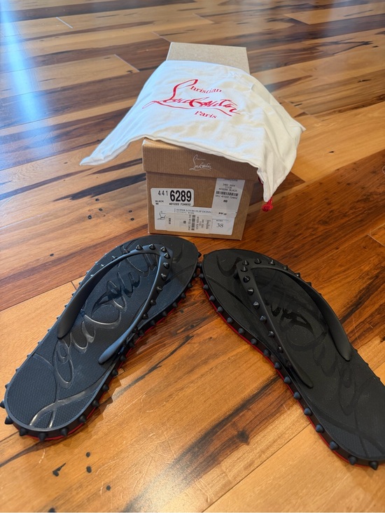 Christian Louboutin Shoes - Christian Louboutin Black Studded “Donna” Flip-Flops NWT